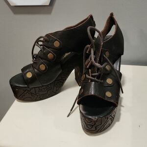 Free People Black Leather Platform Sandals Size 38